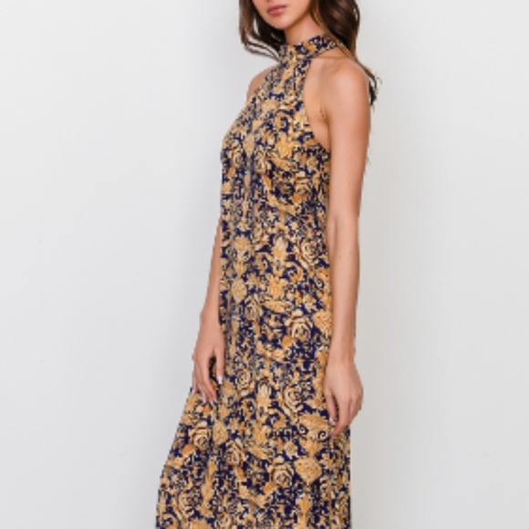 Regal Gold/Navy Sleeveless Maxi Dress - Picture 2 of 8